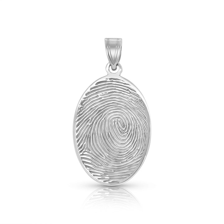 A image of the Oval Shape Memorial Fingerprint Charm Pendant in White Gold