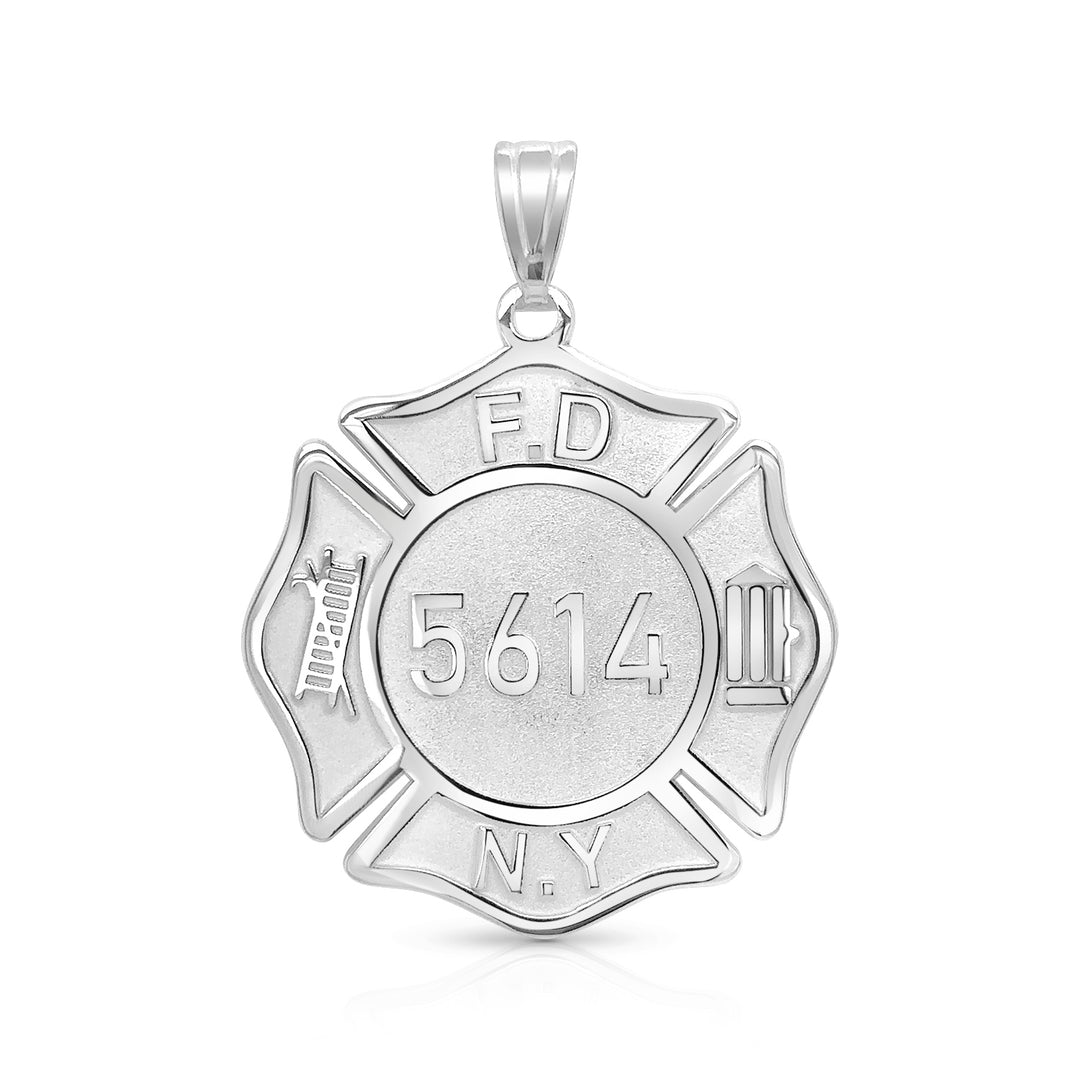 An image showing the Firefighter Badge Pendant Charm in White Gold