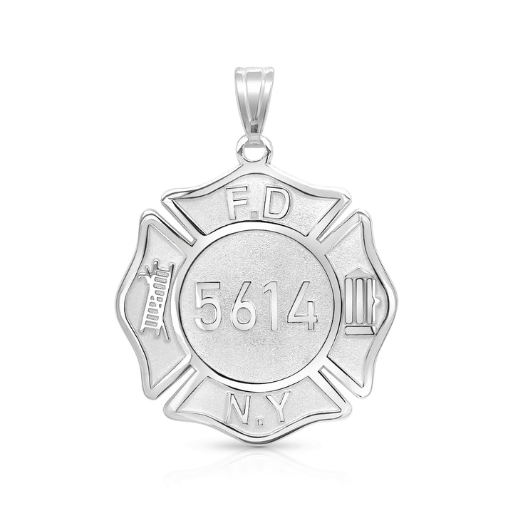 An image showing the Firefighter Badge Pendant Charm in White Gold