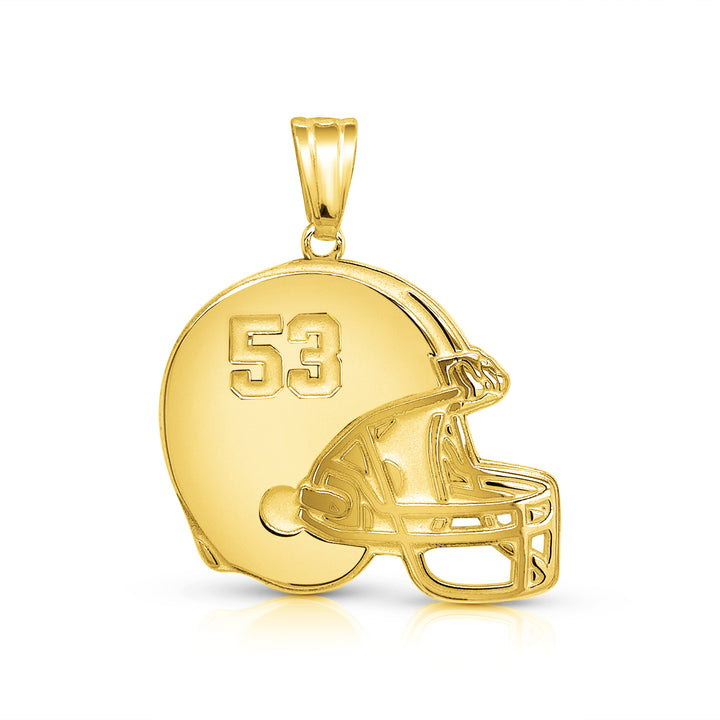 A sample of the Personalized Football Charm Pendant in Yellow Gold