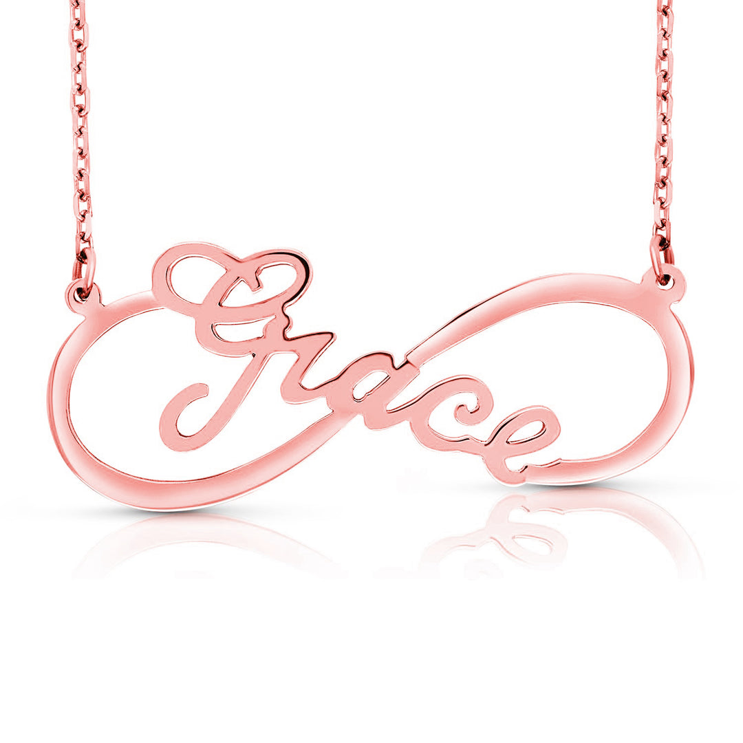 A Sample of the Infinity Style Name Necklace with the name Grace in Rose