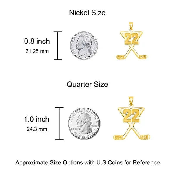 Sterling Silver Personalized Hockey Charm Pendant with Number