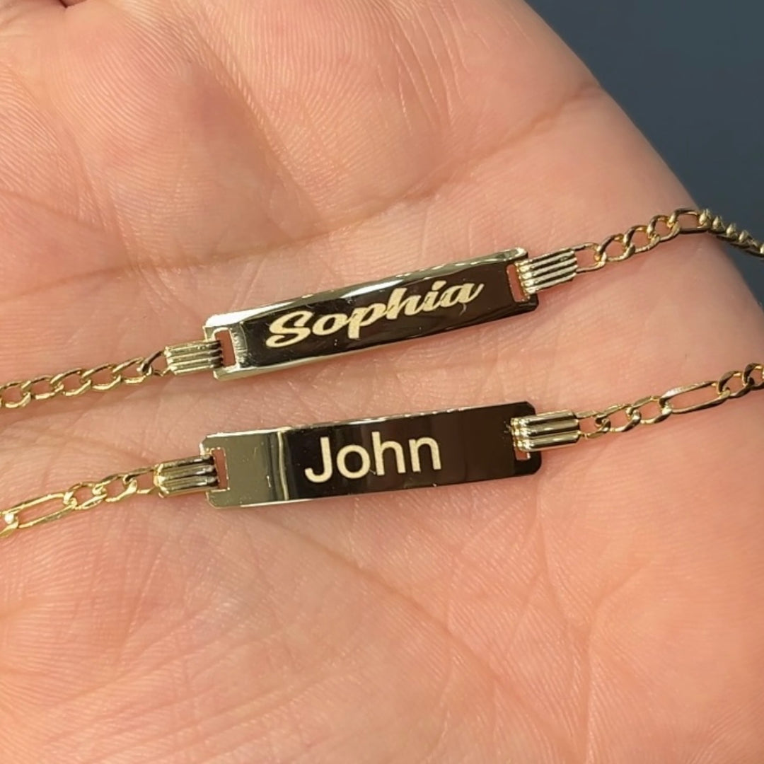 A picture showing engraved baby bracelets