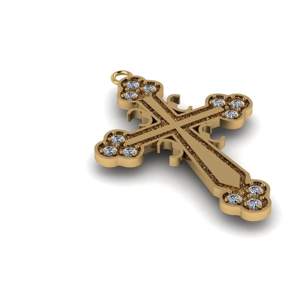 A computer rendering of the 14 Karat Large Orthodox Cross in Yellow Gold