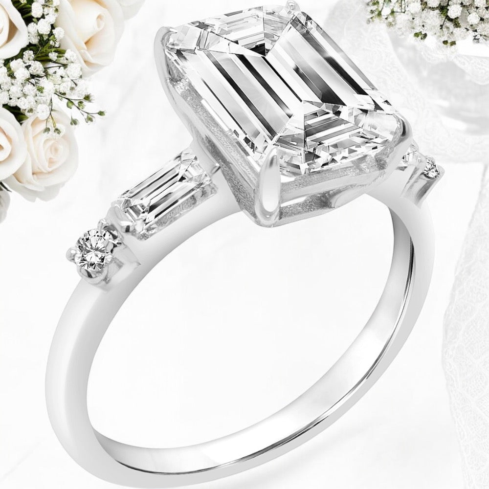 An image showing an angled view of the 14 Karat White Gold Diamond Engagement Ring with Lab Grown Diamonds