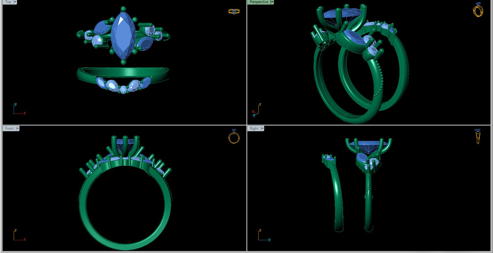 A 3D model rendering of the Lab Grown Alexandrite Engagement Ring with matching wedding band