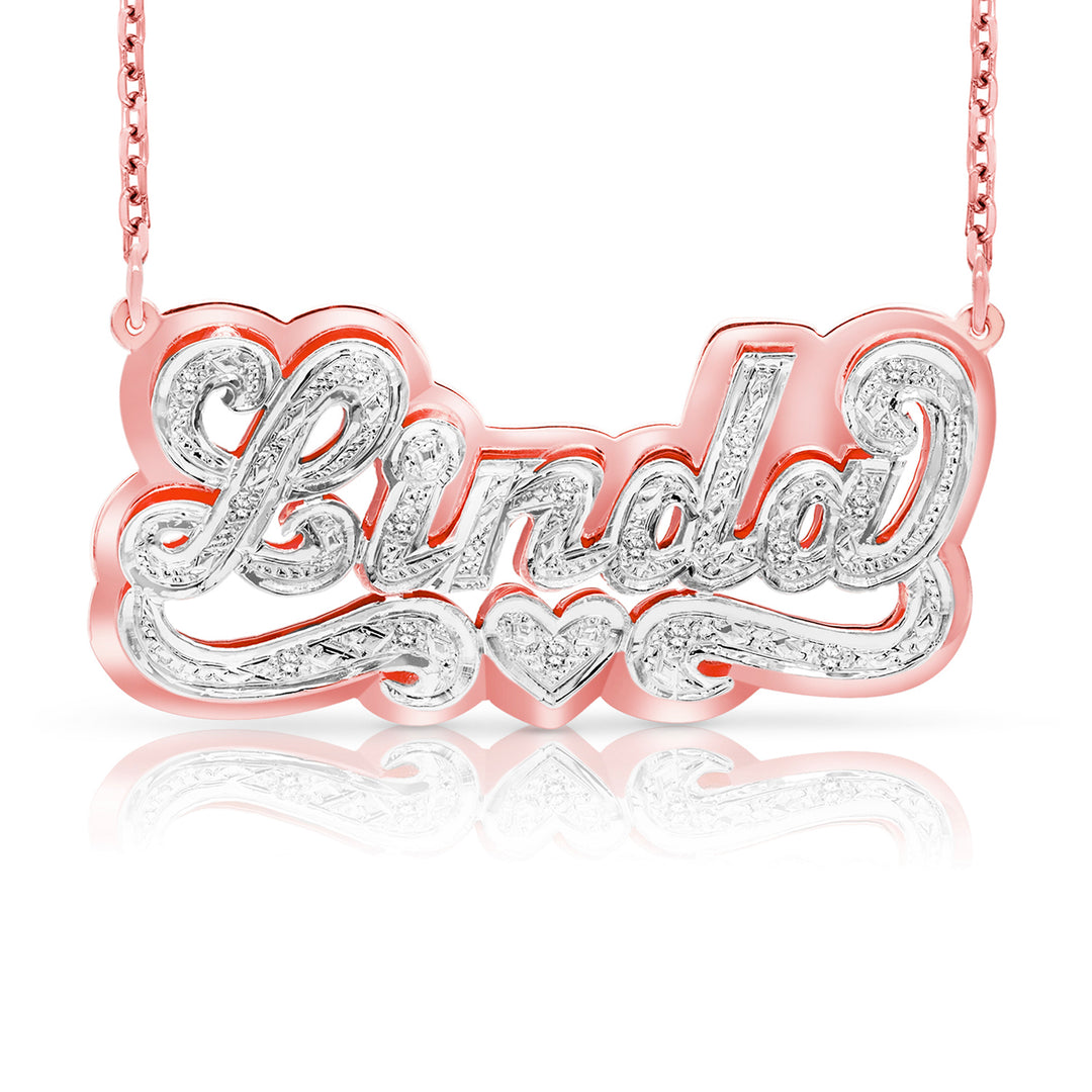 14 Karat 3D Name Necklace with Solid Back Plate