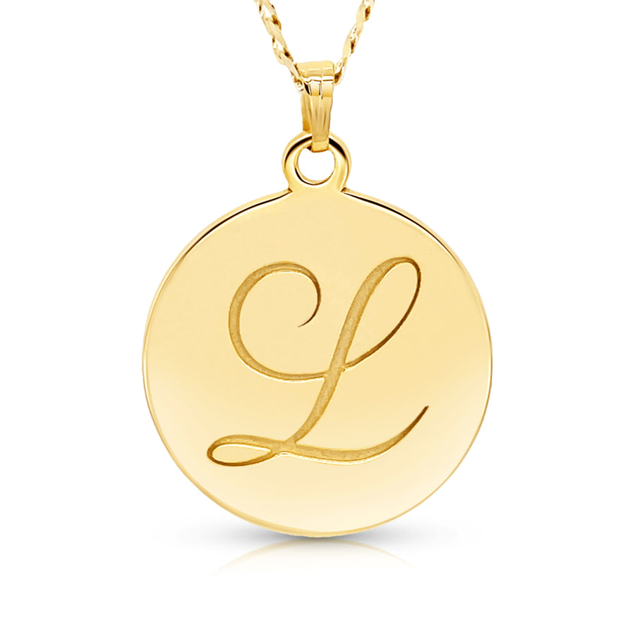 Initial Disc Pendant, 14K Yellow Gold