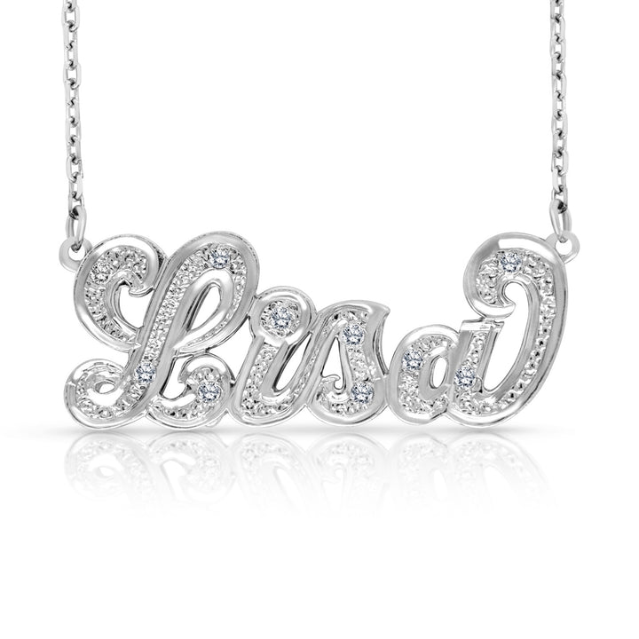 A Sample of the Sterling Silver Diamond Cut 3D Name Necklace with the name Lisa in White