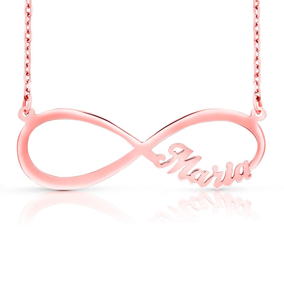 A Sample of the 14 Karat Infinity Name Necklace with the name Maria in Rose