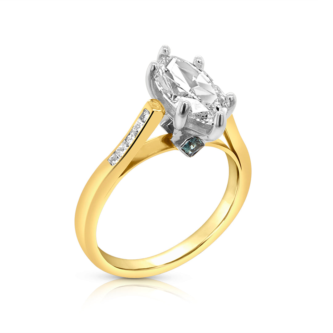 A image showing the final product of the 14 Karat Two-Tone Lab Grown Marquise Engagement Ring