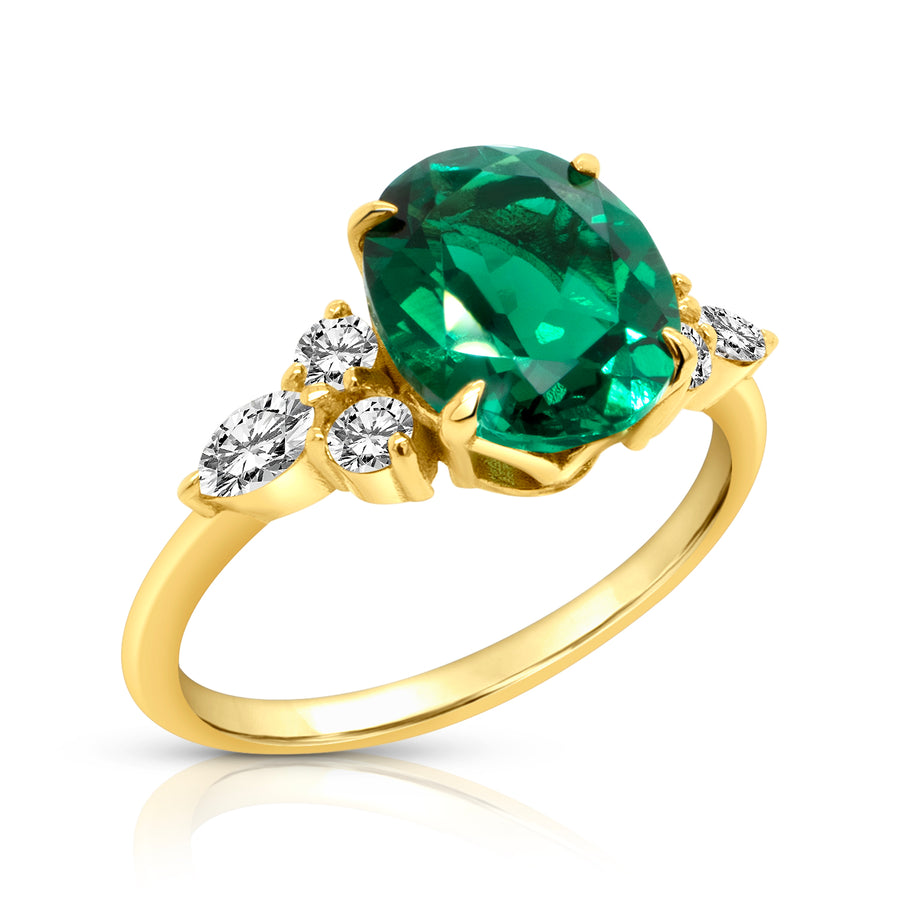 Lab Grown Oval Emerald, 14K Yellow Gold
