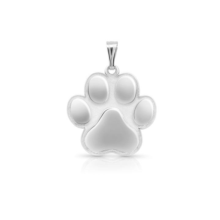 A polished white golf paw print pendant charm with a smooth, reflective finish and a bail at the top, shown on a clean white background with a soft reflection underneath.