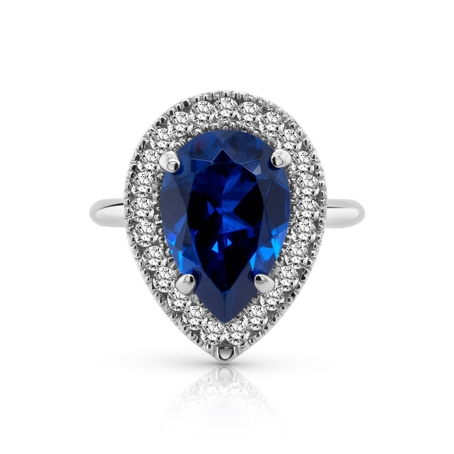 Pear Sapphire Halo, Platinum
