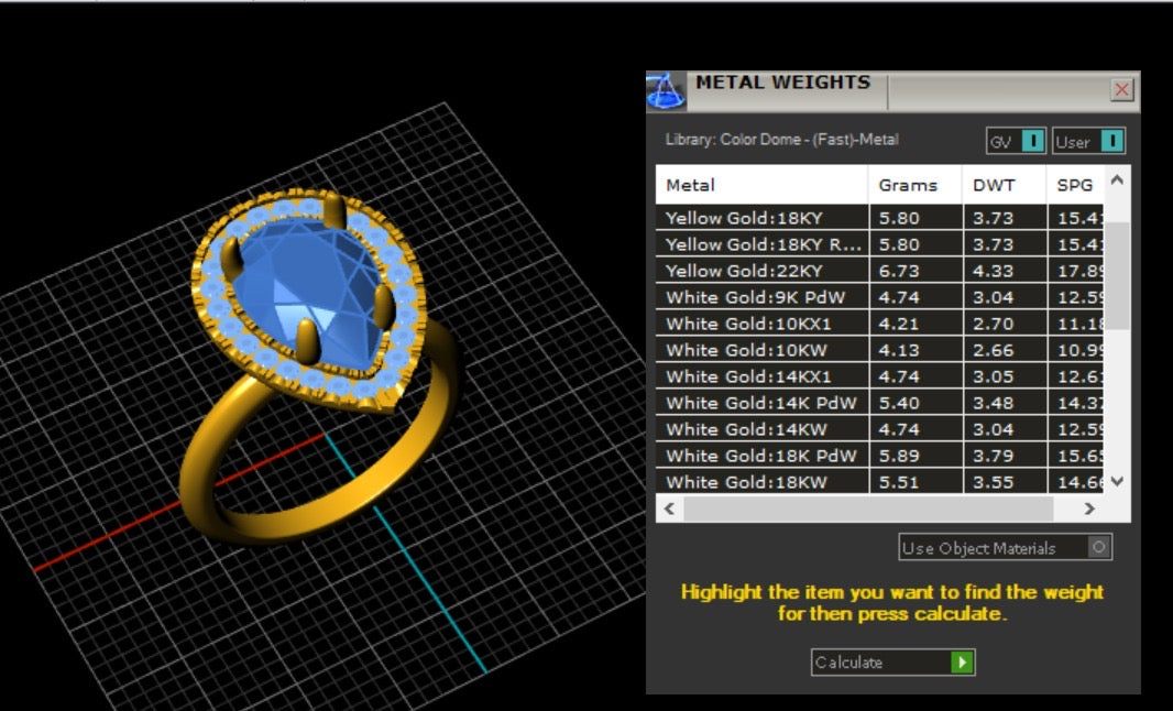 A image showing the design of the Custom Pear Shape Sapphire Ring using Computer Aided Design