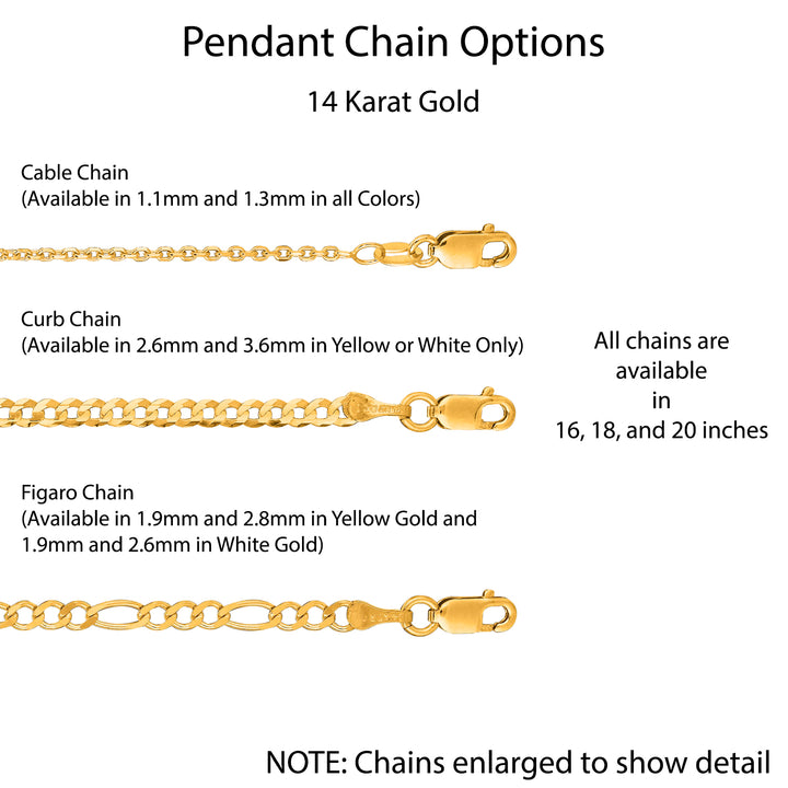 A image showing the available add on chain for Personalized Charm Pendants in 14 Karat Gold