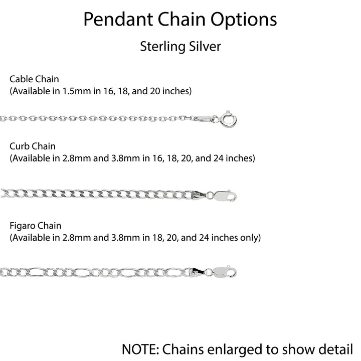 A image showing the available add on chain for Personalized Charm Pendants in Sterling Silver