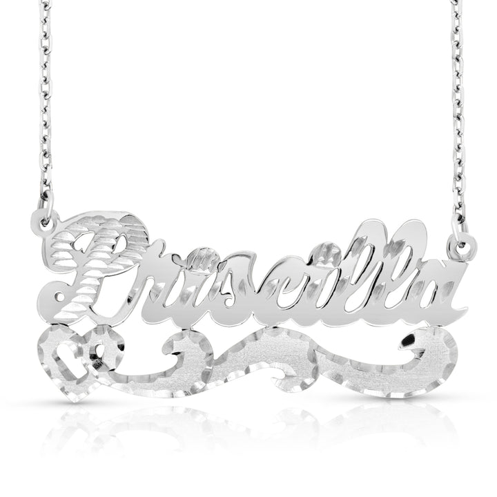 A Sample of the 14 Karat Diamond Cut Name Necklace with the name Priscilla in White