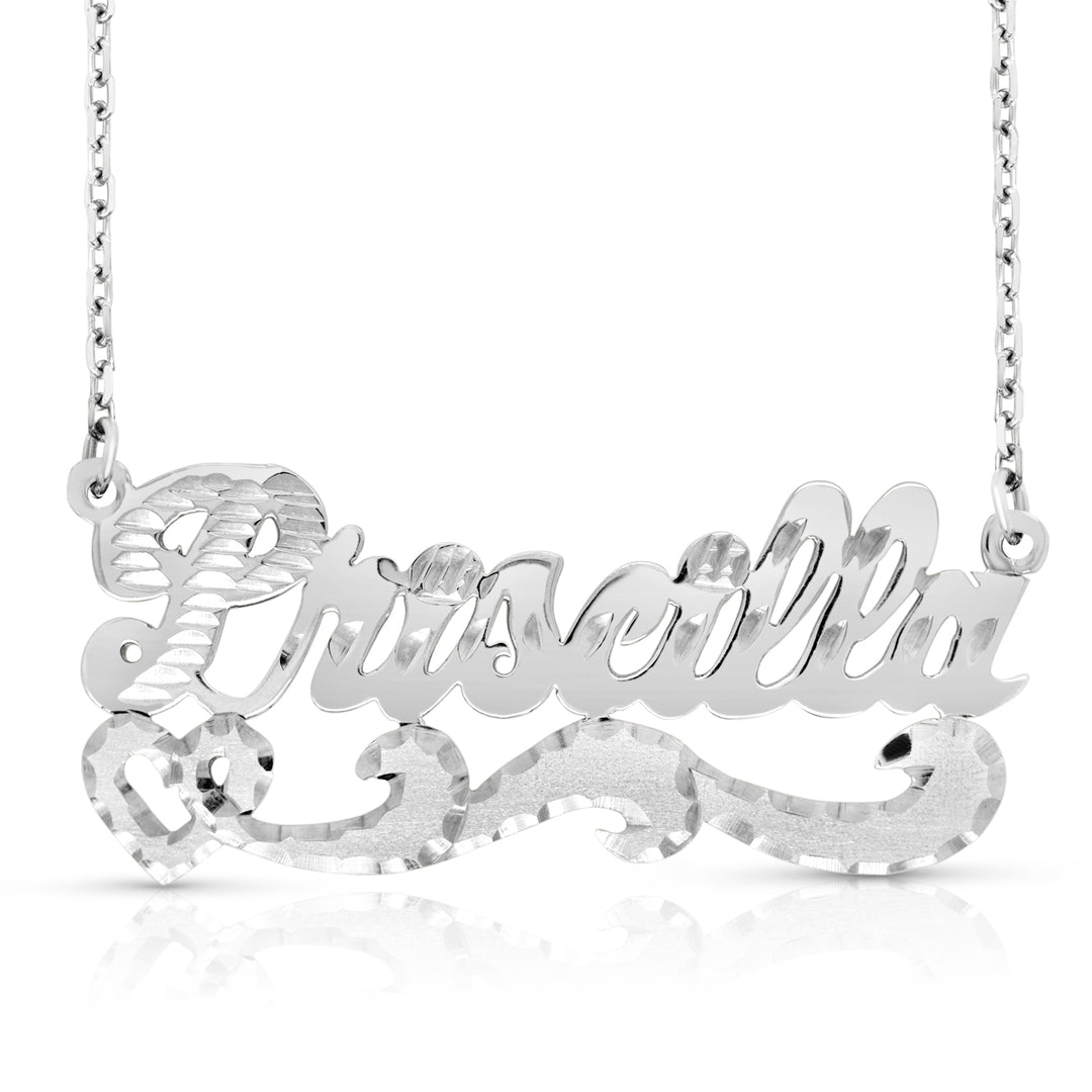 A Sample of the Sterling Silver Diamond Cut Name Necklace with the name Priscilla