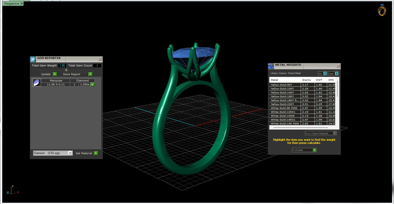 A 3D computer rendering of the Solitaire Marquise Ring with Floral pattern in the head