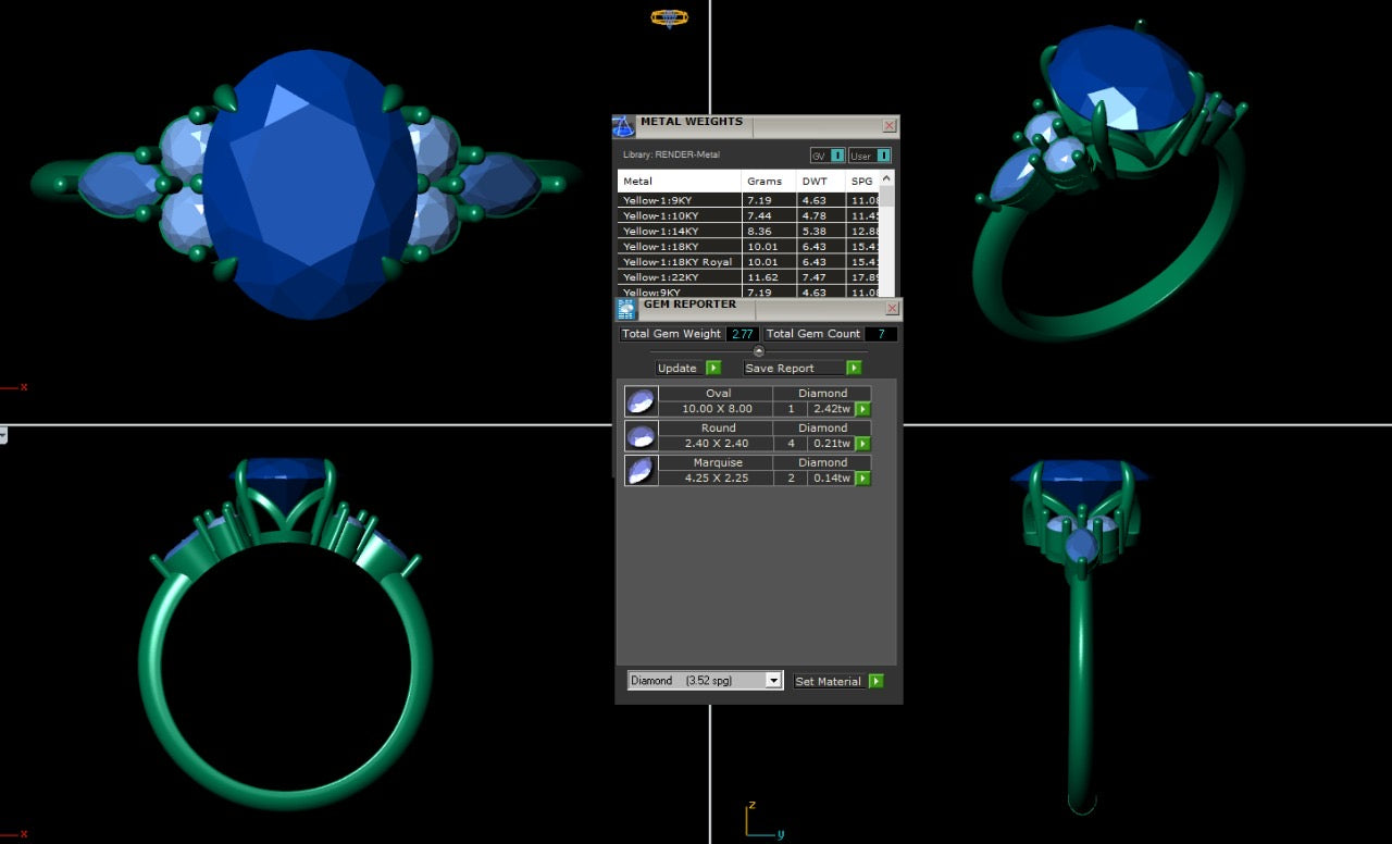 A 3D rendering of the Lab Grown Oval Emerald engagement ring