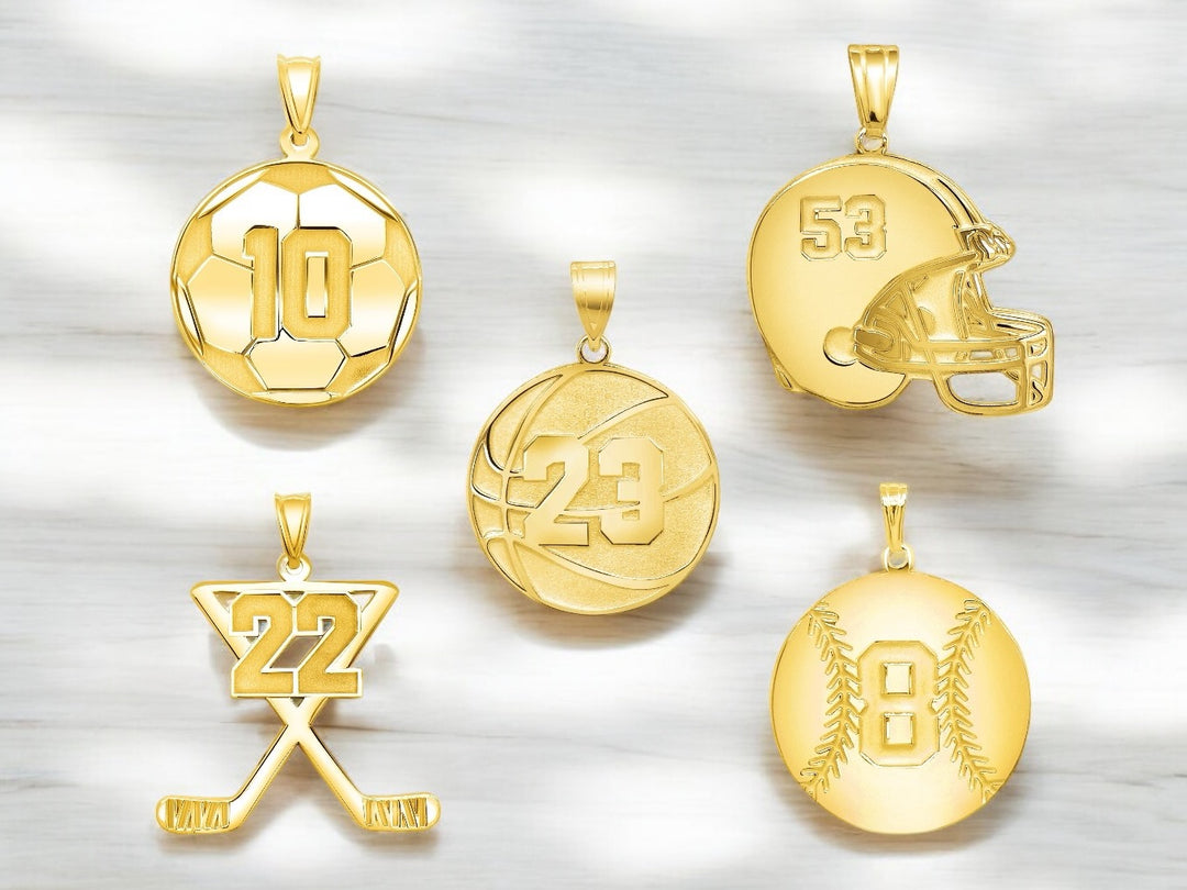 An image of the various sports charms available on AJ's Jewelry