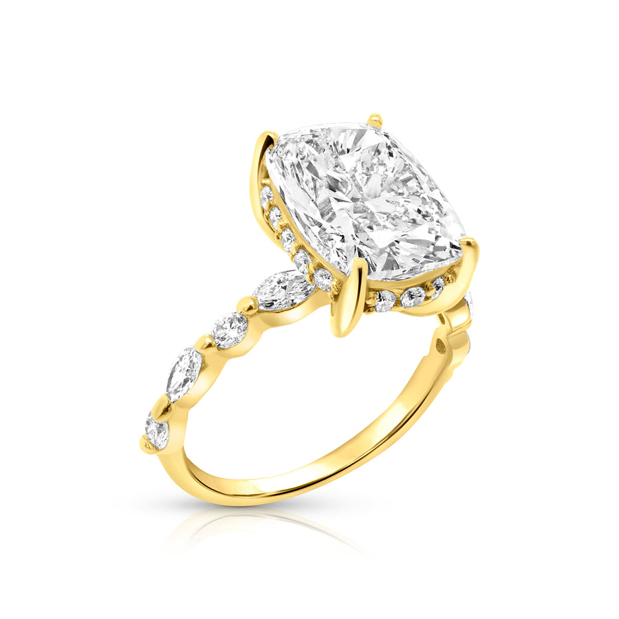 5ct Elongated Cushion Lab Grown Diamond Hidden Halo, 14K Yellow Gold