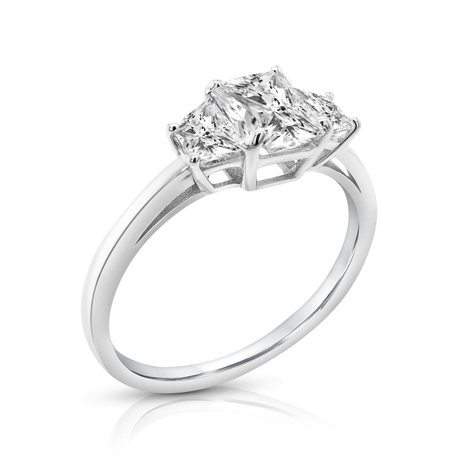 3-Stone Natural Diamond Trapezoid, 14K White Gold