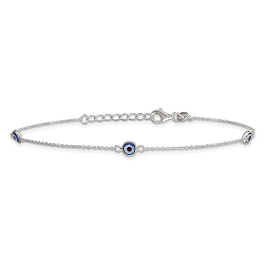 Sterling Silver Evil Eye 10 inch Ankle Bracelet