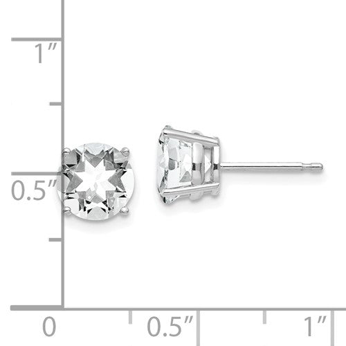 White 14 Karat Gold 7mm Round Cubic Zirconia Studs