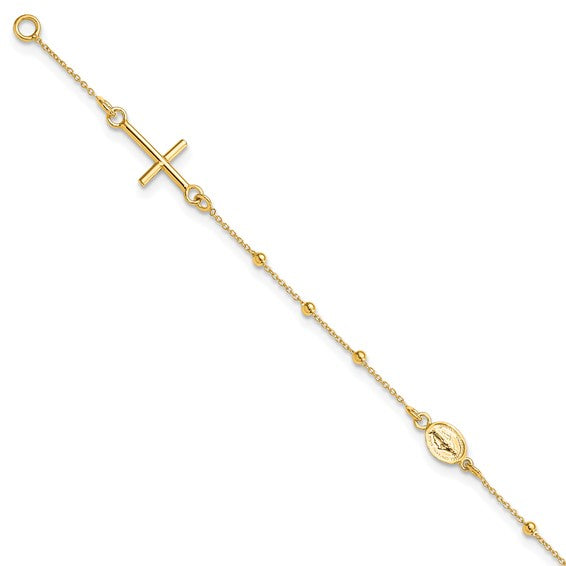 14 Karat Yellow Gold Polished Religious Bracelet - 7.5 inch