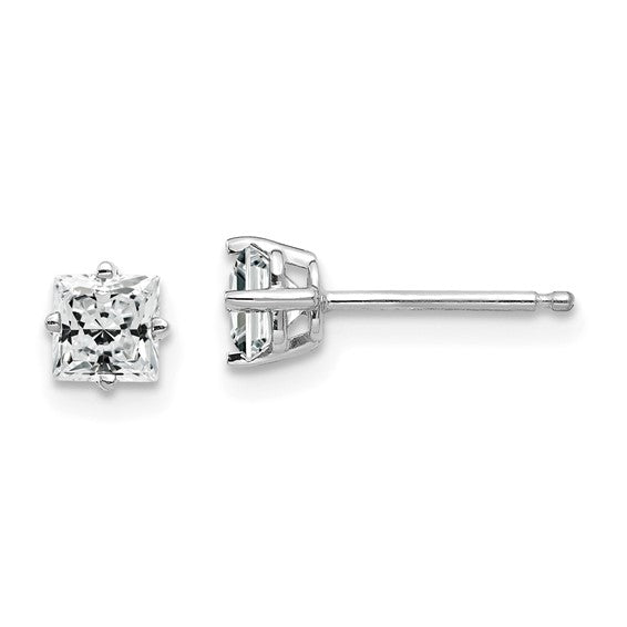 White 14 Karat Gold 3mm Square Cubic Zirconia Studs