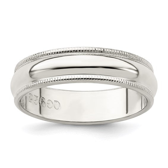 Men's Sterling Silver White Milgrain Wedding Band