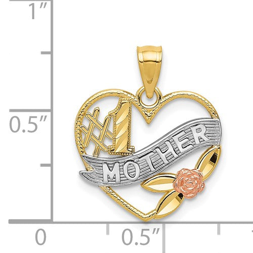 14 Karat Tricolor Gold Small Mom Charm Pendant