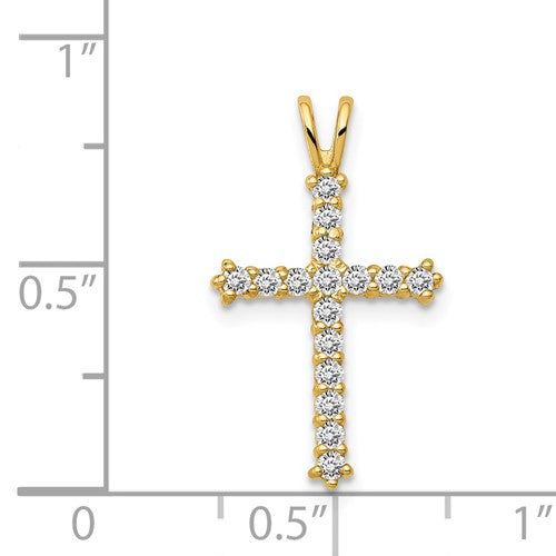 14 Karat Yellow Gold Small Polished Cubic Zirconia Cross Charm Pendant