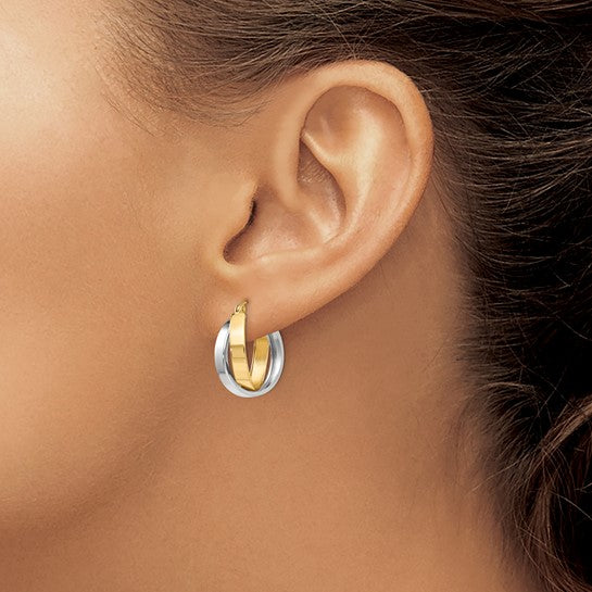 14 Karat 2 Tone Gold Polished Double Hoop Earrings
