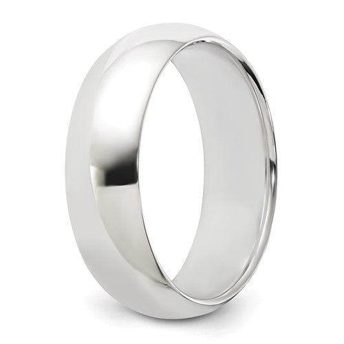 Lady's Sterling Silver White Gold 6mm Plain Wedding Band - Size 7