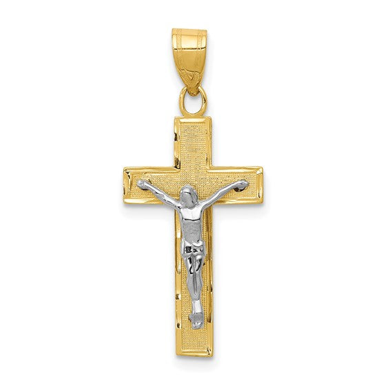 14 Karat 2 Tone Gold Small Diamond Cut Cross Charm Pendant