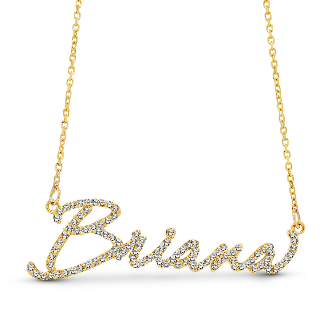 Brianna 14kt yellow gold diamond nameplate with VS natural diamonds — AJ's Jewelry Ridgewood Queens NY