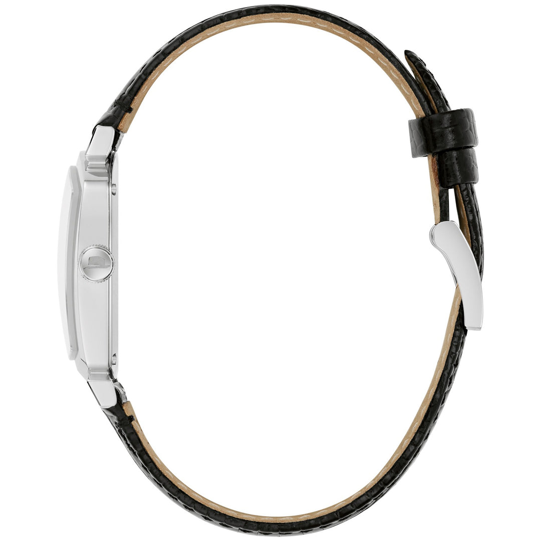 Side profile of the Bulova Frank Sinatra men's watch showing the case and black leather strap (96A337)