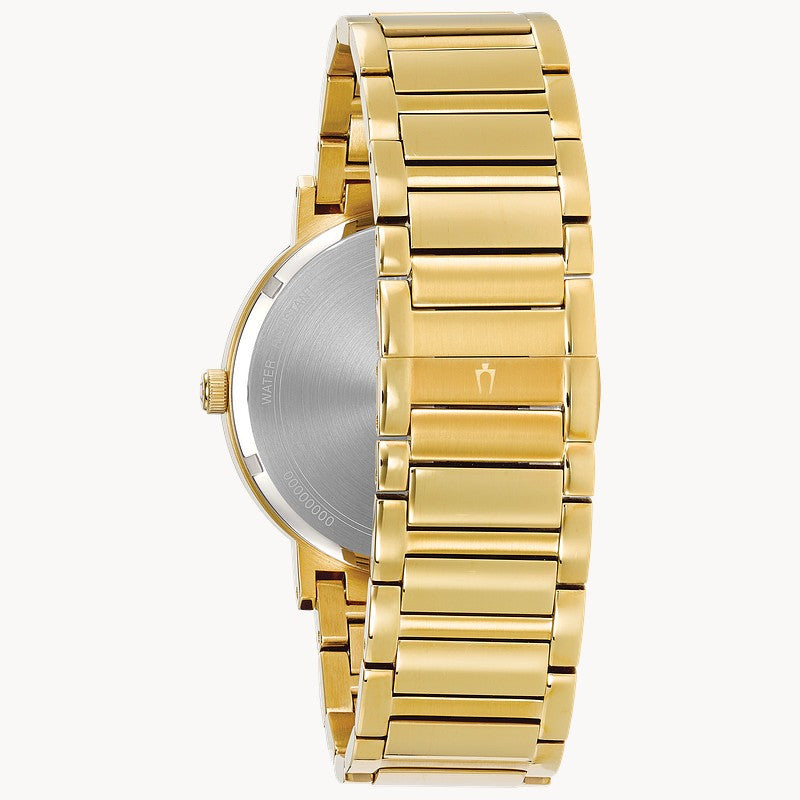 Bulova Futuro men's gold-tone stainless steel black diamond dial watch 97D116 detail view