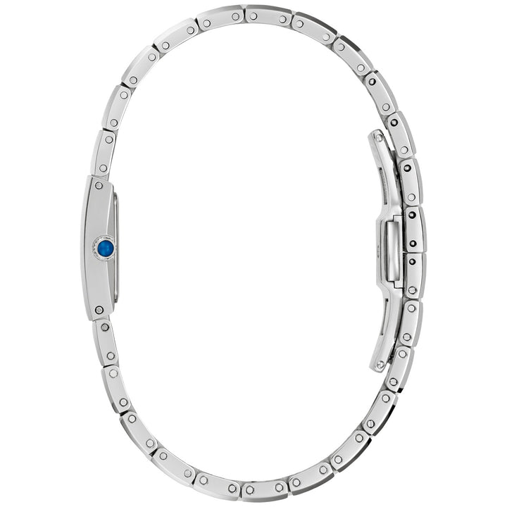 Side profile of the Bulova Marc Anthony Harmony women's watch showing the case and silver-tone bracelet (96L360)
