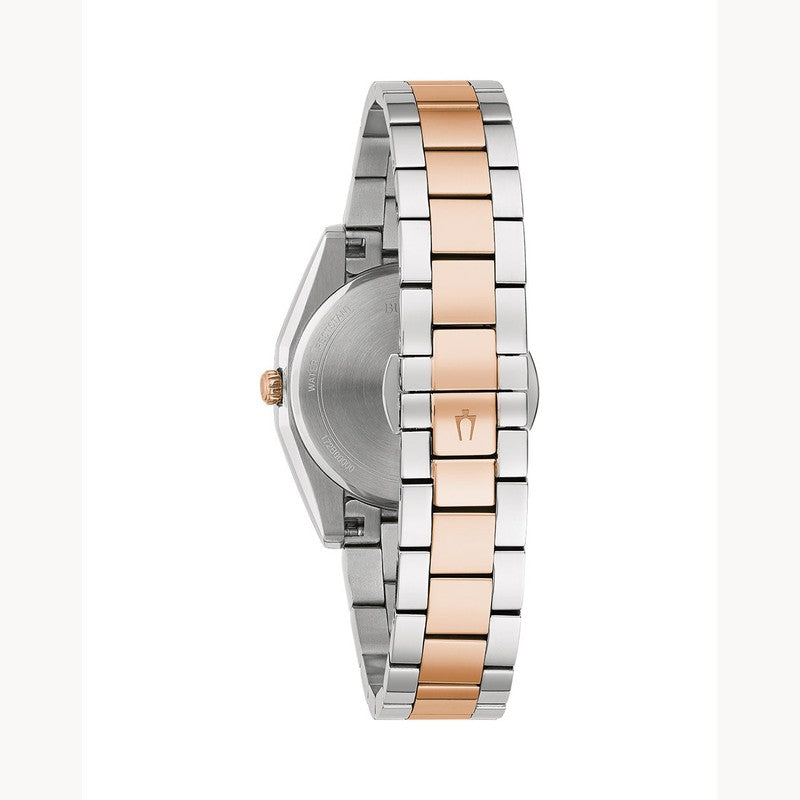 Bulova Surveyor women's two-tone stainless steel bracelet watch 98P207 case back view
