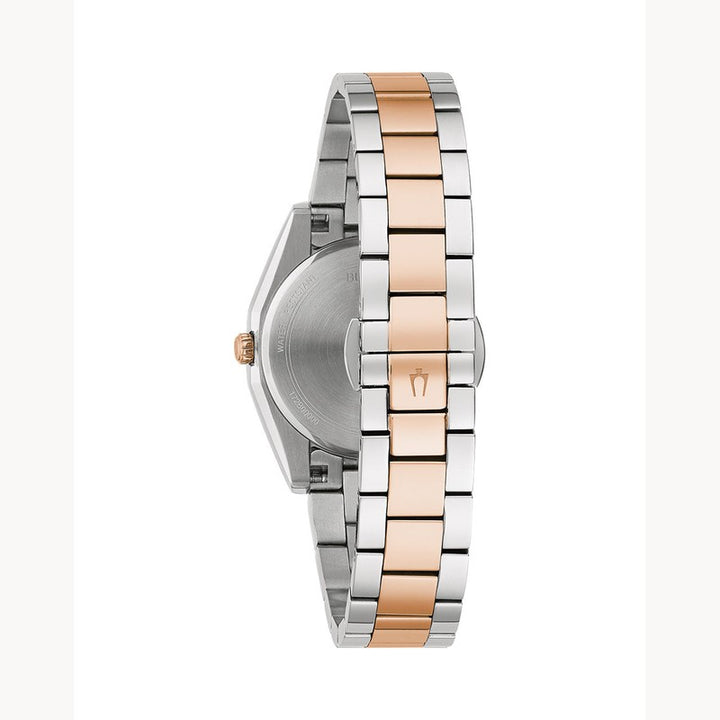 Bulova Surveyor women's two-tone stainless steel bracelet watch 98P207 case back view