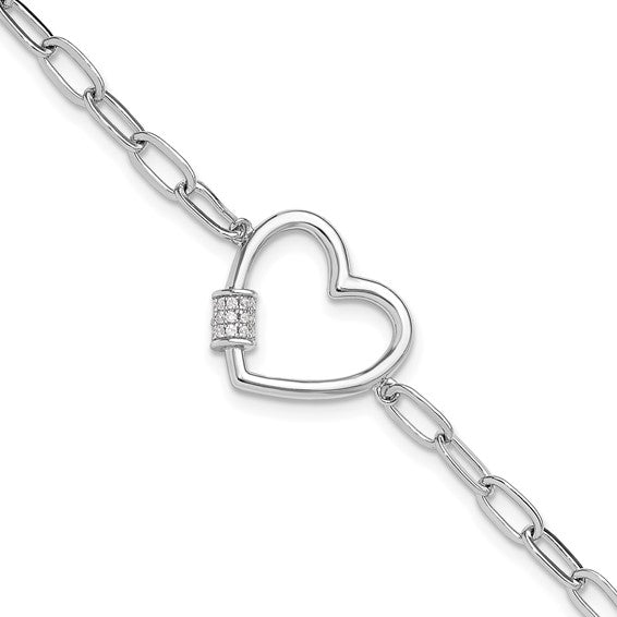 Sterling Silver Open Heart Cubic Zirconia Bracelet - 7.5 inch