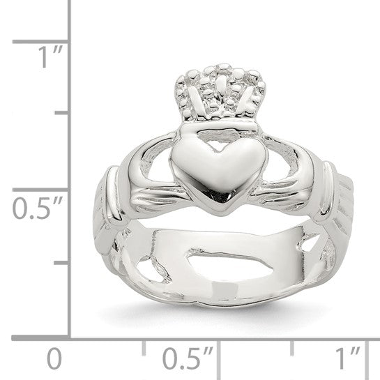 Sterling Silver Polished Claddagh Ring - Size 7