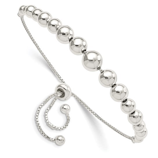 Sterling Silver Adjustable Polished Graduated Bead Bracelet