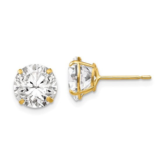 Yellow 14 Karat Gold 8mm Round Cubic Zirconia Studs