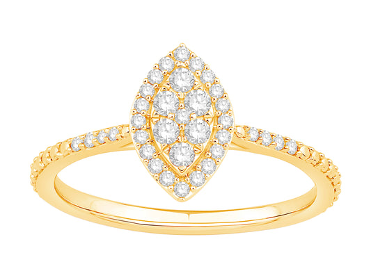 Lady's 14 Karat Yellow Gold 0.25ct Diamond Halo Cluster Engagement Ring - Size 7