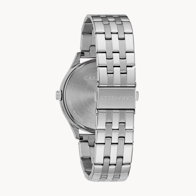 Caravelle Dress men's silver-tone stainless steel blue dial bracelet watch 43B151 detail view